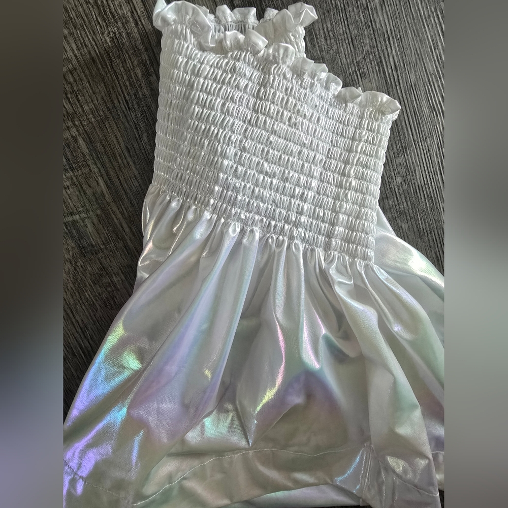 QUEEN OF SPARKLES White Iridescent Tube Romper Shorts - Picture 3 of 4